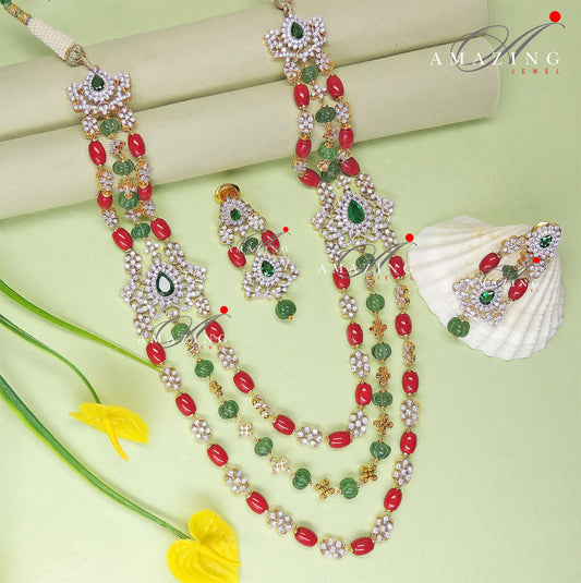 Silver Swarovski Hydro Emerald & Coral Stone Set Indian Wedding Jewelry Set Indian Traditional Jewelry 925 Sterling Silver Travel Jewelry