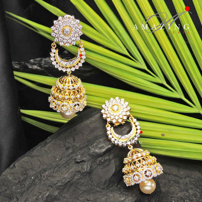 Silver Studded Cubic Zirconia Jhumka, Swarovski Earrinng ,Bridal Jewelry, Traditional Jewelry, 925 Silver Earring, Fine Jewelry , Jhumki