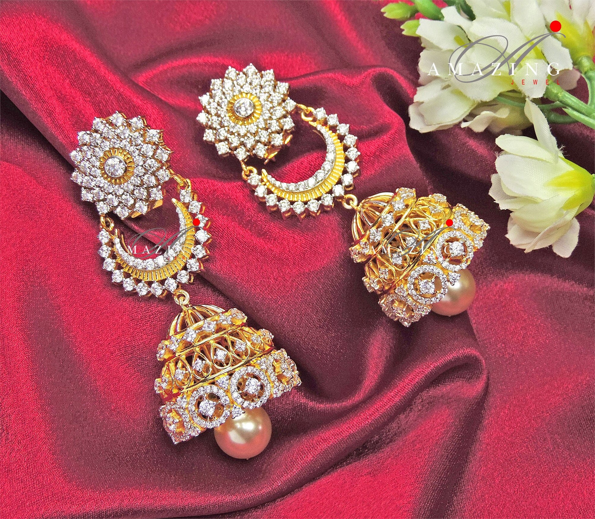 Silver Studded Cubic Zirconia Jhumka, Swarovski Earrinng ,Bridal Jewelry, Traditional Jewelry, 925 Silver Earring, Fine Jewelry , Jhumki