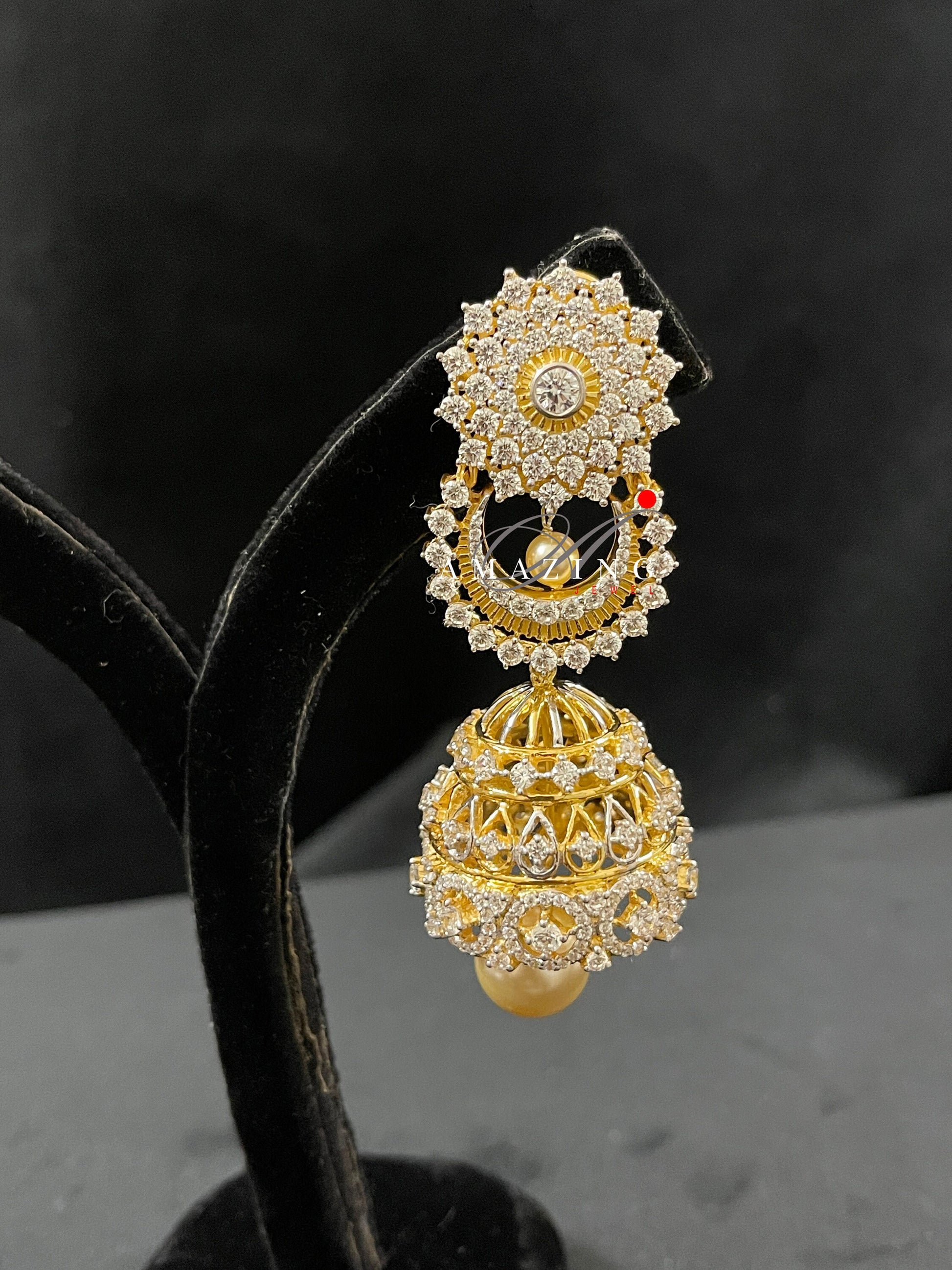 Silver Studded Cubic Zirconia Jhumka, Swarovski Earrinng ,Bridal Jewelry, Traditional Jewelry, 925 Silver Earring, Fine Jewelry , Jhumki