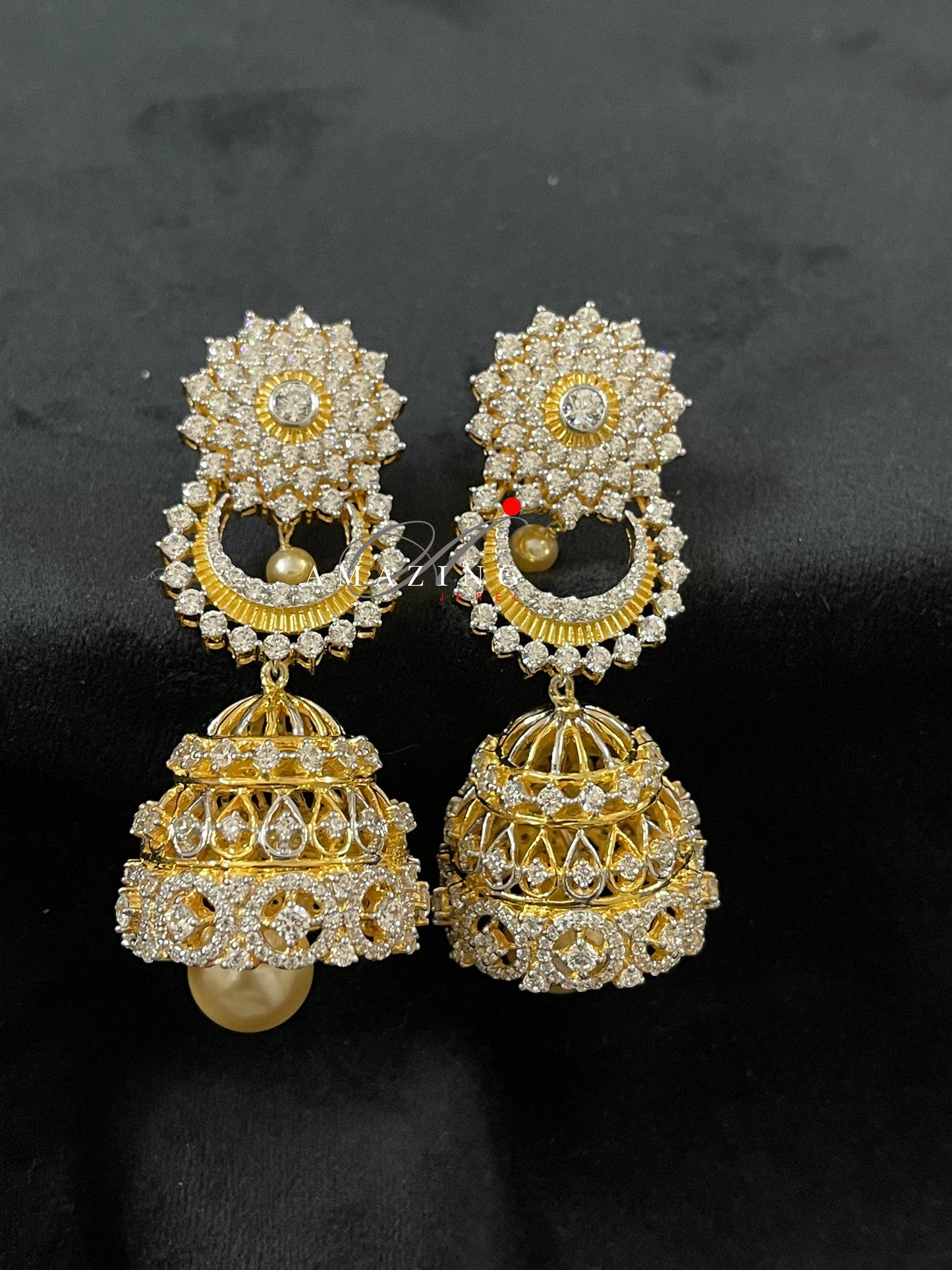 Silver Studded Cubic Zirconia Jhumka, Swarovski Earrinng ,Bridal Jewelry, Traditional Jewelry, 925 Silver Earring, Fine Jewelry , Jhumki