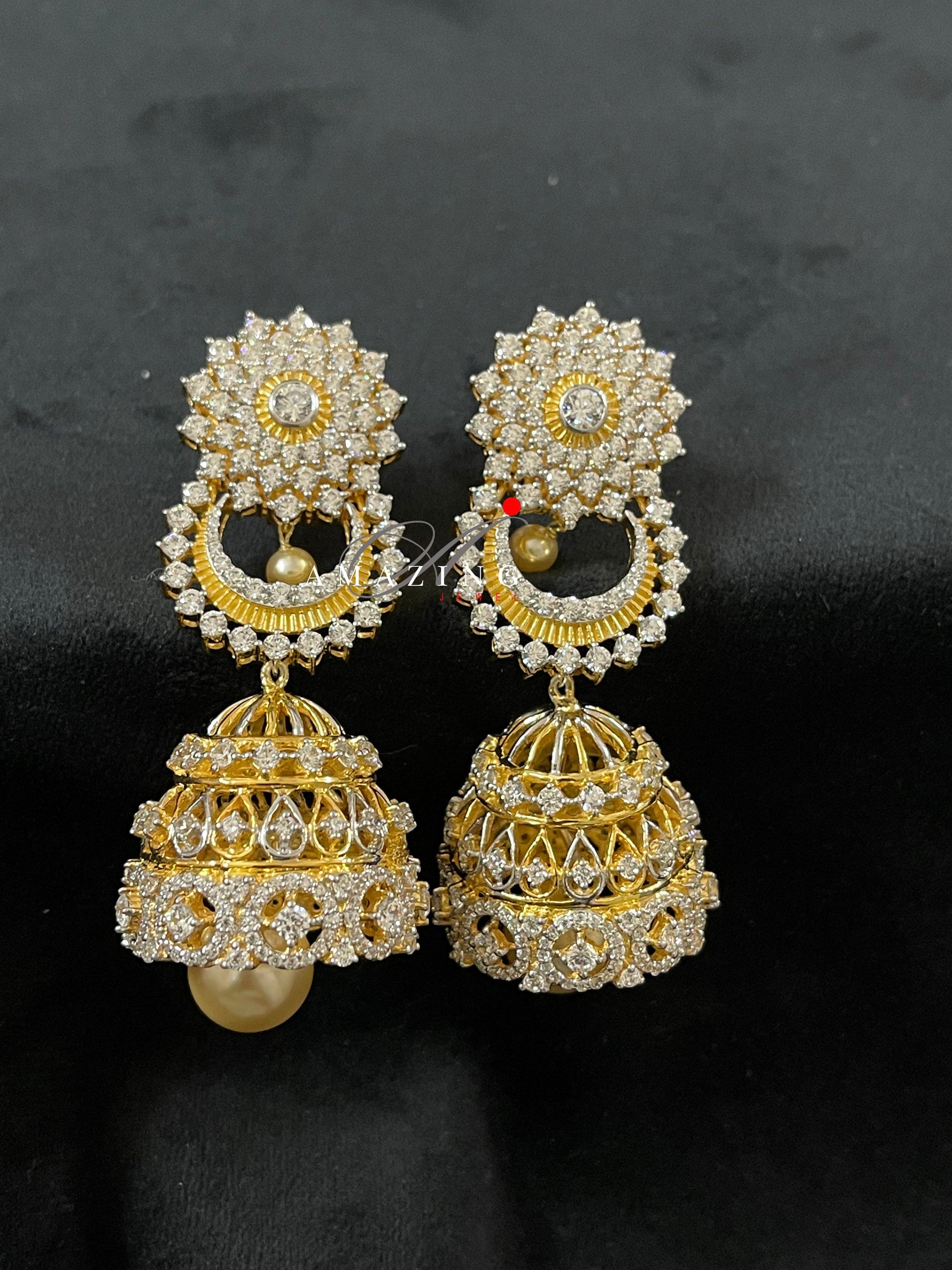 Silver Studded Cubic Zirconia Jhumka, Swarovski Earrinng ,Bridal Jewelry, Traditional Jewelry, 925 Silver Earring, Fine Jewelry , Jhumki