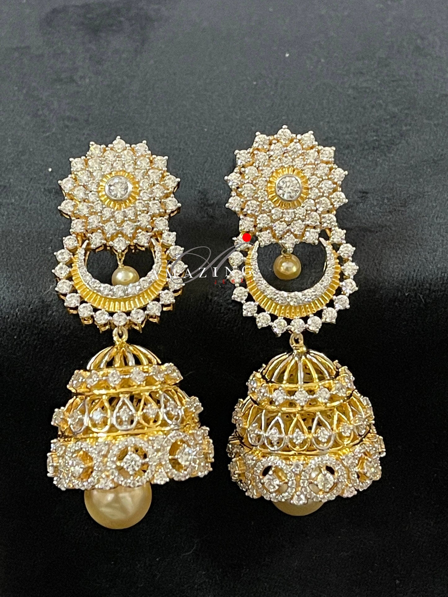 Silver Studded Cubic Zirconia Jhumka, Swarovski Earrinng ,Bridal Jewelry, Traditional Jewelry, 925 Silver Earring, Fine Jewelry , Jhumki