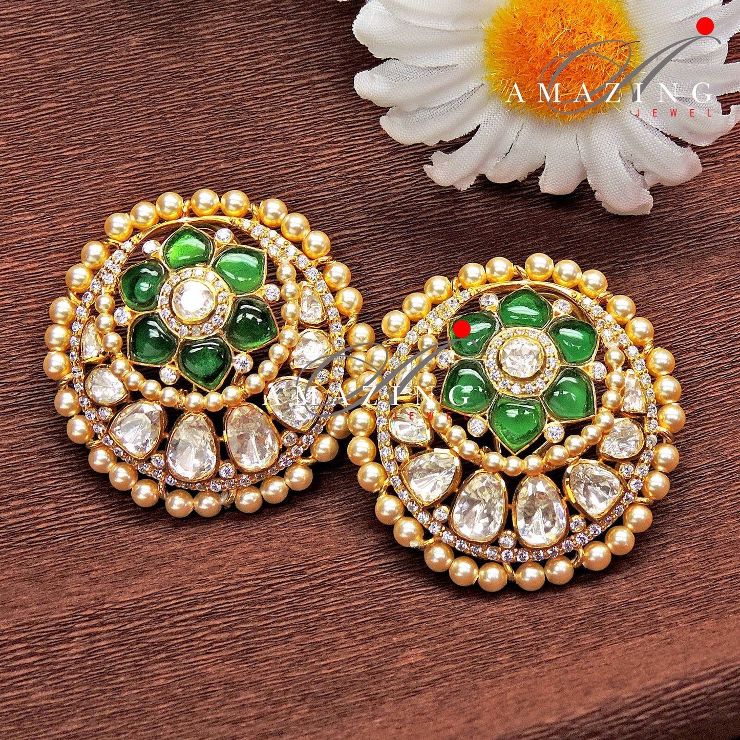 Silver Moissanite Polki Hydro Emerald Chip Earrings Moissanite Polki Kundan Earring Indian Wedding Jewelry Silver Moissanite Polki Earring