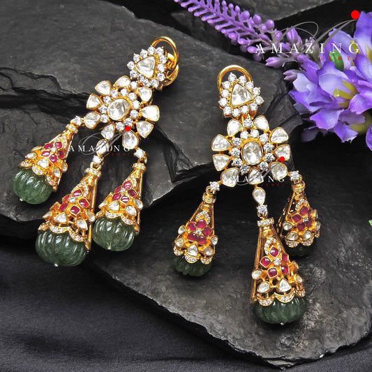 Silver Moissanite Polki Earring Moissanite Kundan Earring 925 Silver Earring Bridal Jewelery Traditional Jewelery Statement Earrings