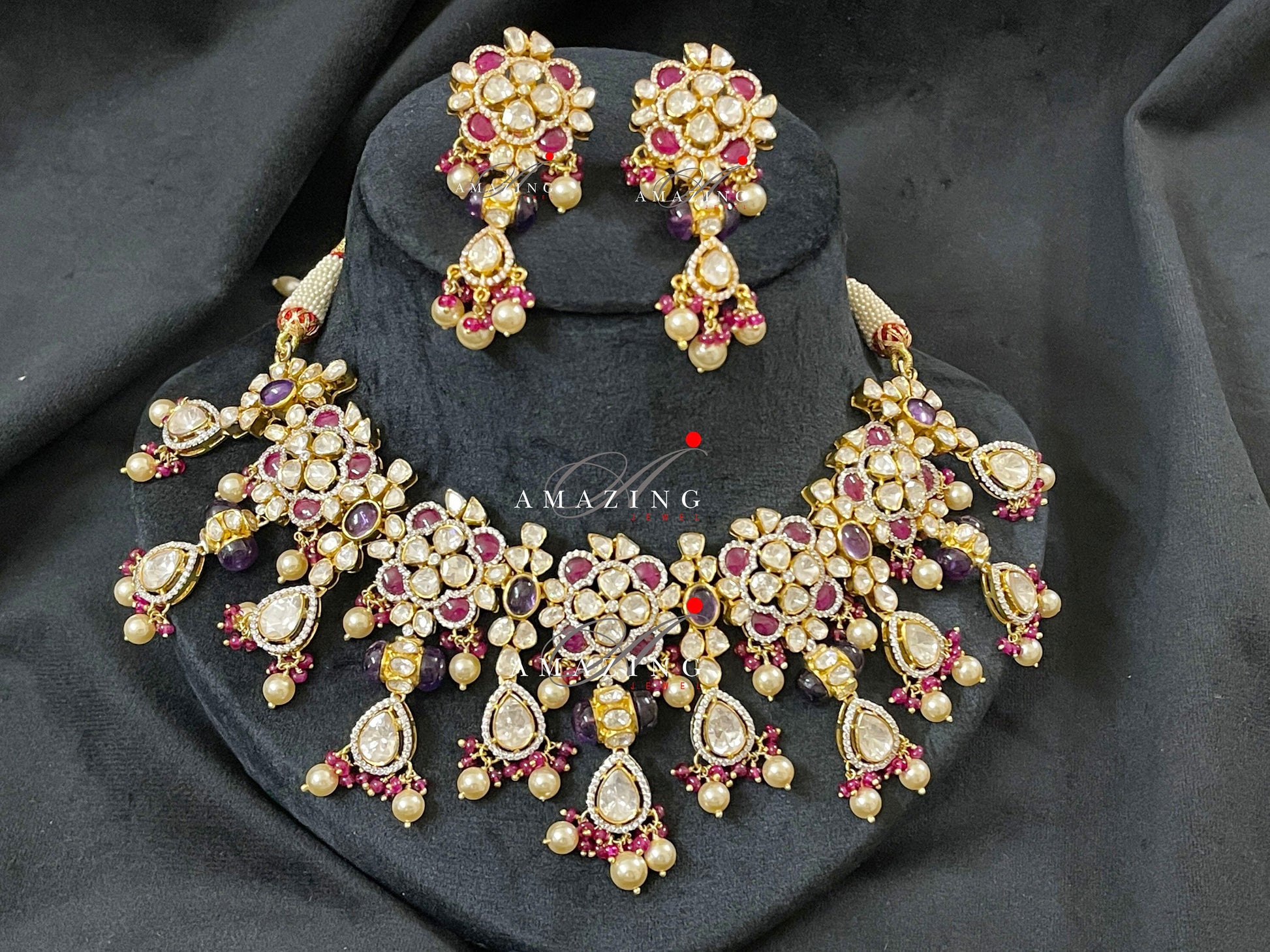 Silver Moissanite Polki Necklace Set  Indian Traditional Wedding Jewelry Set Bridal Jewelry Women Jewelry 925 Sterling Silver Polki Set