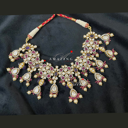 Silver Moissanite Polki Necklace Set  Indian Traditional Wedding Jewelry Set Bridal Jewelry Women Jewelry 925 Sterling Silver Polki Set