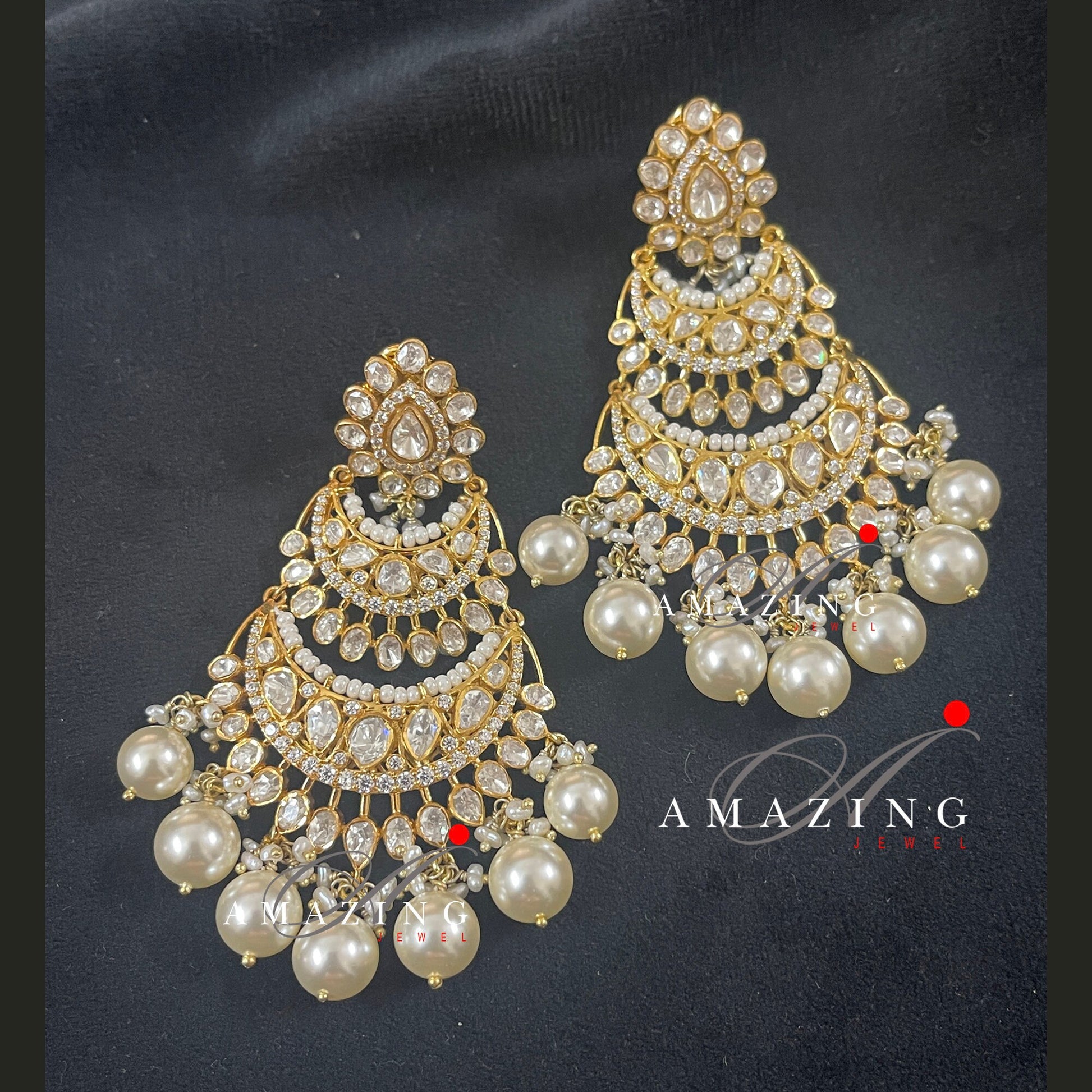 Silver Moissanite Polki Swarovski Stones Chandbali  Kundan Earring Bridal Jewelry Traditional Jewelry  925 Silver Uncut Earring Chandbali