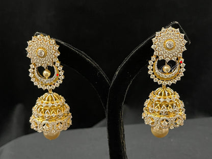 Silver Studded Cubic Zirconia Jhumka, Swarovski Earrinng ,Bridal Jewelry, Traditional Jewelry, 925 Silver Earring, Fine Jewelry , Jhumki