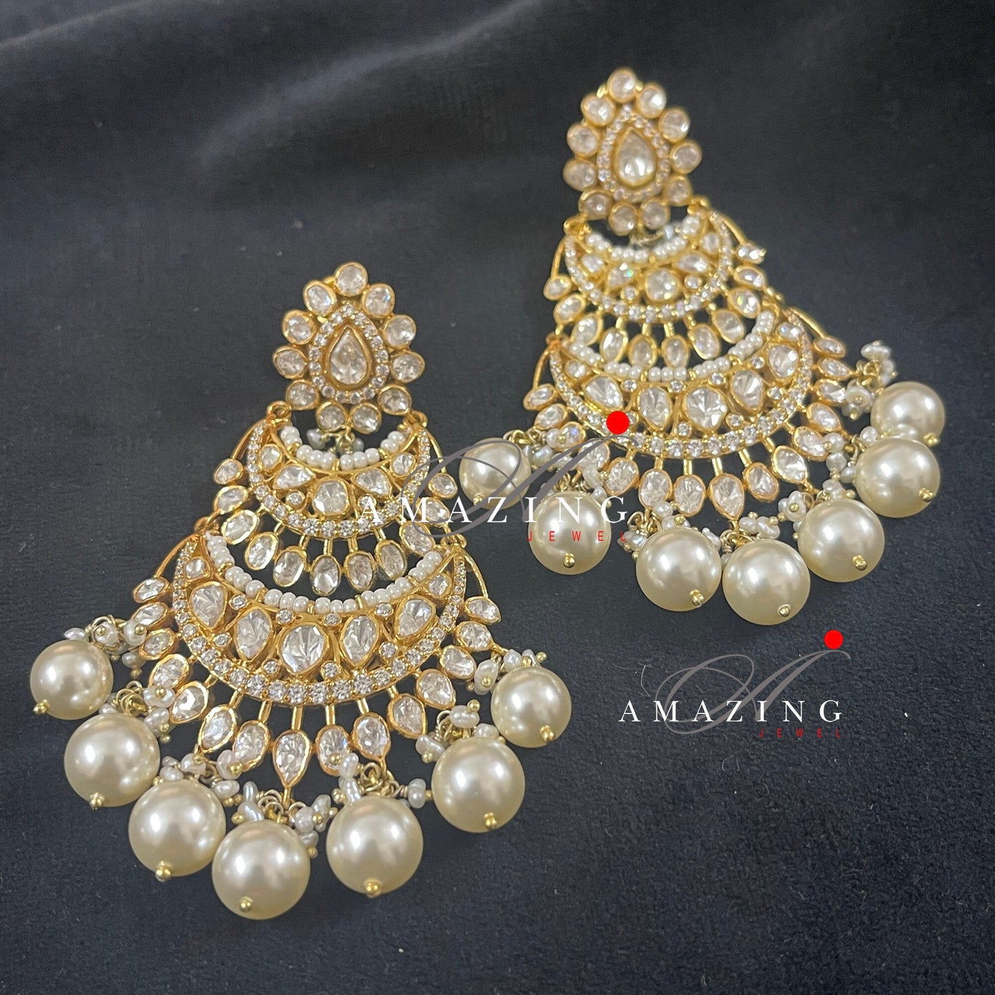 Silver Moissanite Polki Swarovski Stones Chandbali  Kundan Earring Bridal Jewelry Traditional Jewelry  925 Silver Uncut Earring Chandbali