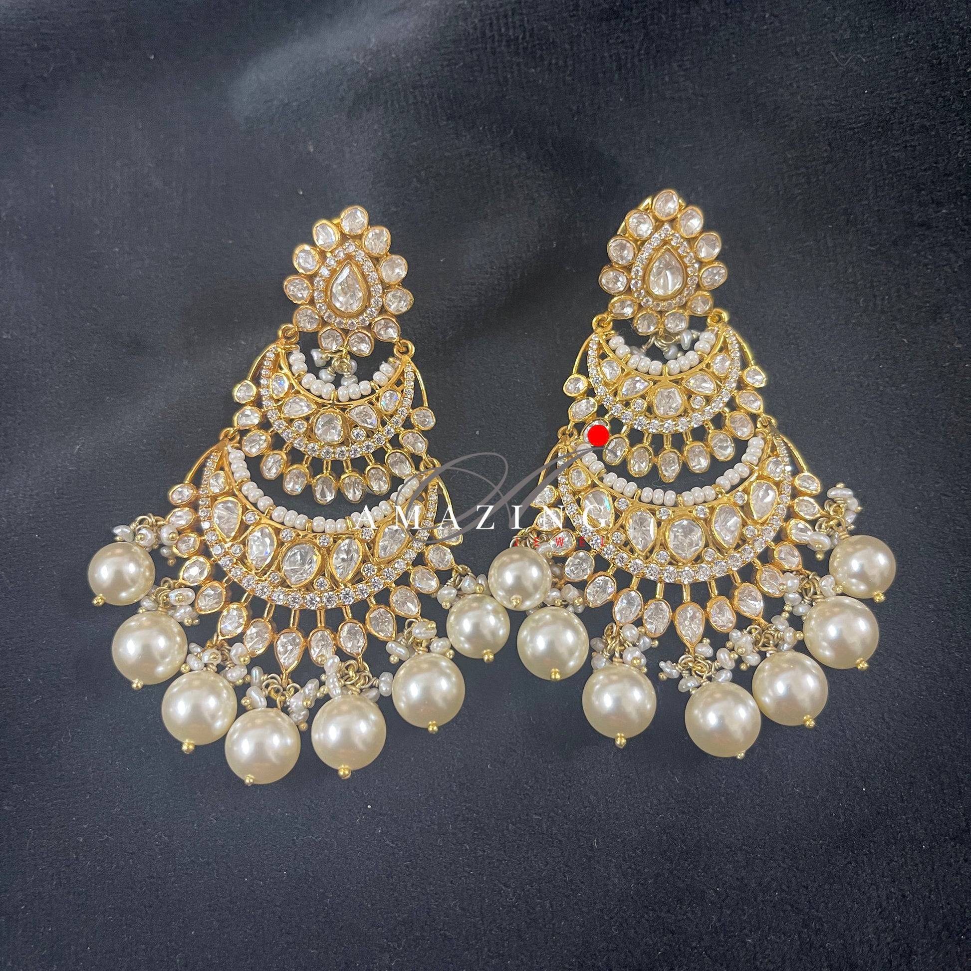 Silver Moissanite Polki Swarovski Stones Chandbali  Kundan Earring Bridal Jewelry Traditional Jewelry  925 Silver Uncut Earring Chandbali