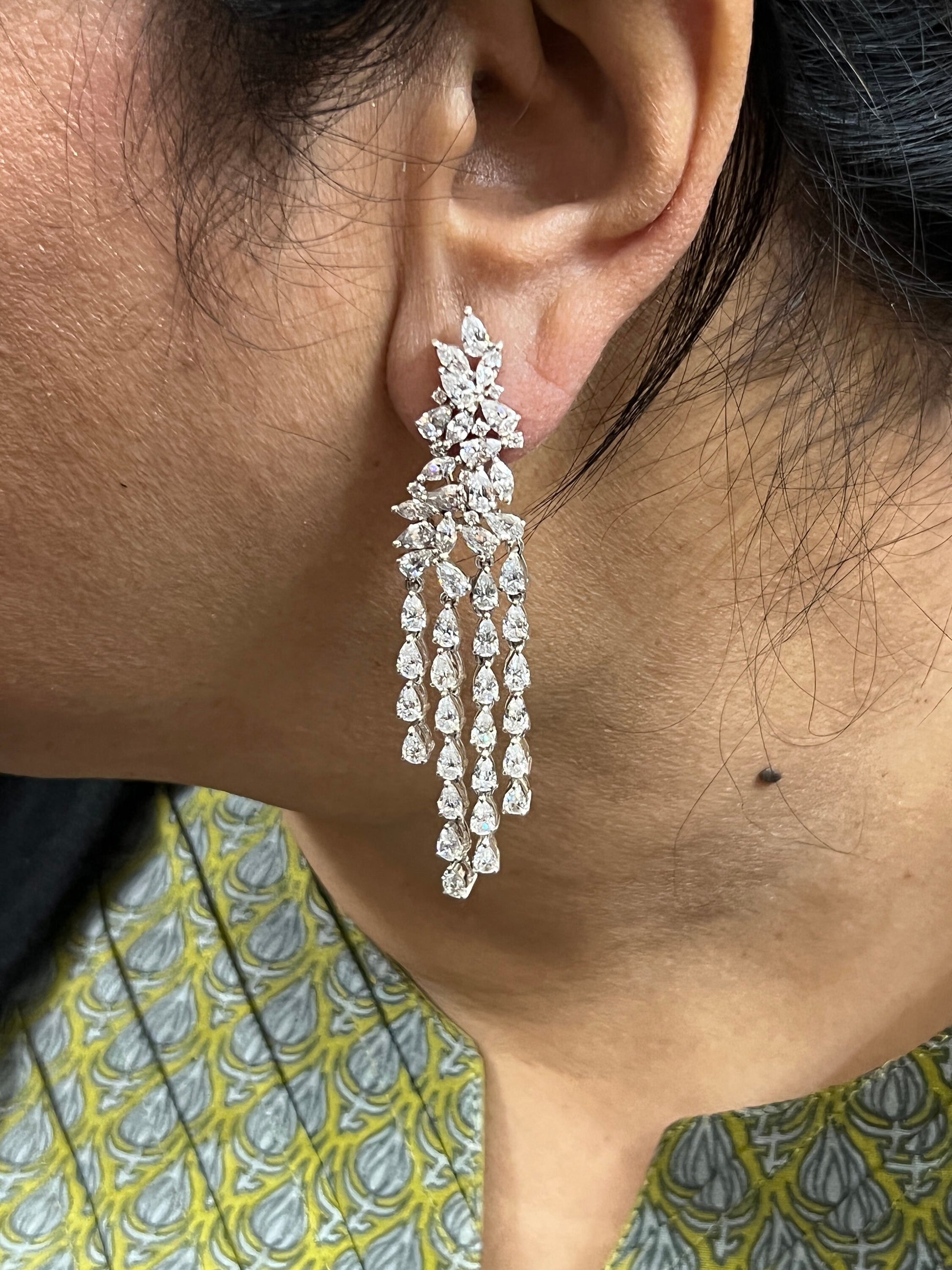 Silver Studded Cubic Zirconia Earring , Swarovski Chandeliers ,Bridal Jewelry ,Contemporary Jewelry,925 Sterling Silver Earring,Fine Jewelry