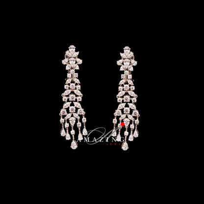 Silver Studded Cubic Zirconia Earring   Swarovski Chandeliers  Bridal Jewelry  Contemporary Jewelry 925 Sterling Silver Earring Fine Jewelry