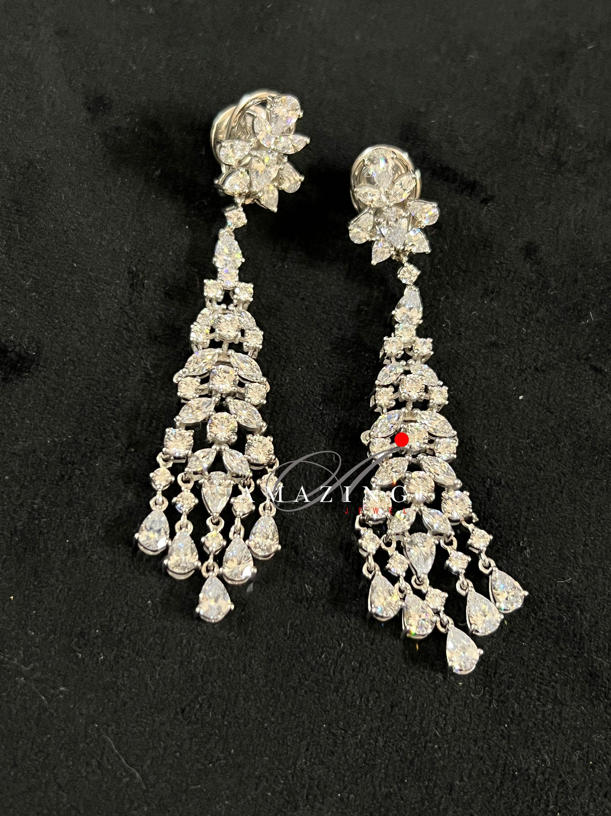 Silver Studded Cubic Zirconia Earring   Swarovski Chandeliers  Bridal Jewelry  Contemporary Jewelry 925 Sterling Silver Earring Fine Jewelry