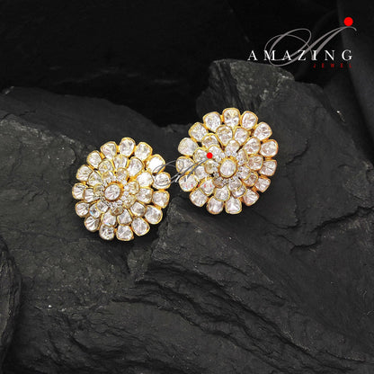 Silver Moissanite Polki Earring  Indian Wedding Jewelery Moissanite Polki Stud  Statement Earrings Studs Everyday wear Earrings, Earrings