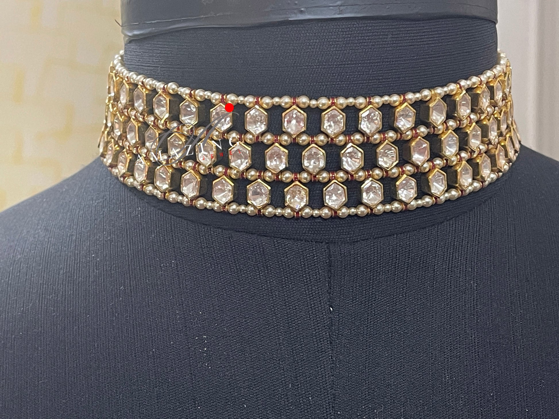 Silver Moissanite Polki with Fresh Water Sea Pearls Choker Set Indian Wedding Jewelery Bridal Jewelery Polki Choker Choker Silver Choker