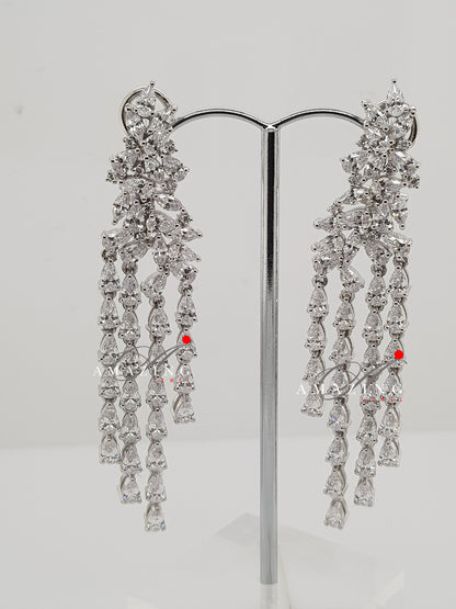 Silver Studded Cubic Zirconia Earring , Swarovski Chandeliers ,Bridal Jewelry ,Contemporary Jewelry,925 Sterling Silver Earring,Fine Jewelry