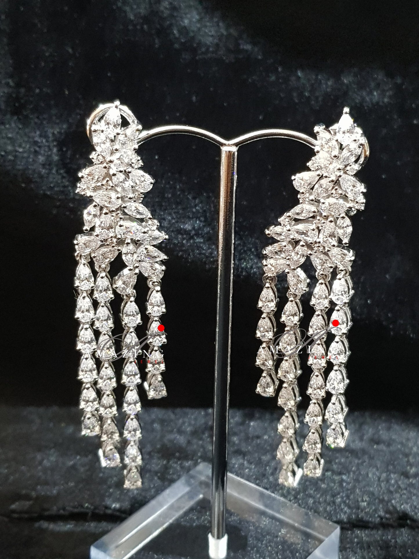 Silver Studded Cubic Zirconia Earring , Swarovski Chandeliers ,Bridal Jewelry ,Contemporary Jewelry,925 Sterling Silver Earring,Fine Jewelry