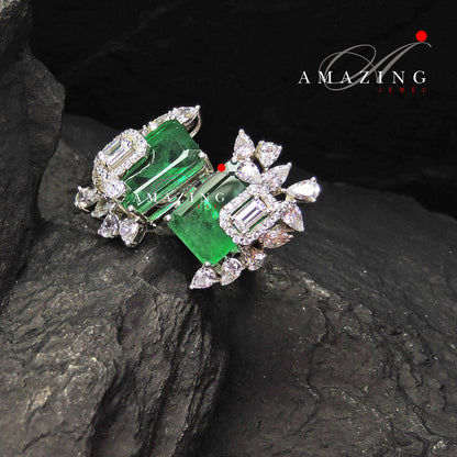 Silver Swarovski Hydro Emerald Ring, Indian Ring, Cubic Zirconia Ring, Statement Ring, Silver Cocktail Ring,  Sterling Silver, Emerald Ring