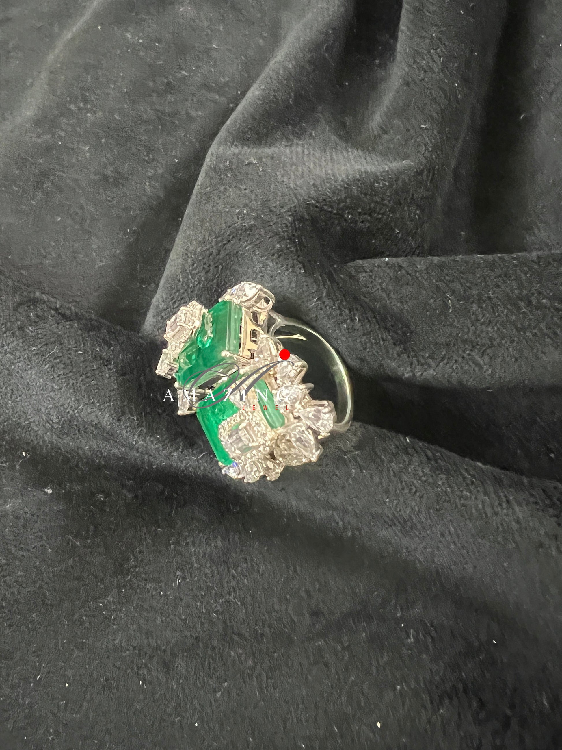 Silver Swarovski Hydro Emerald Ring, Indian Ring, Cubic Zirconia Ring, Statement Ring, Silver Cocktail Ring,  Sterling Silver, Emerald Ring