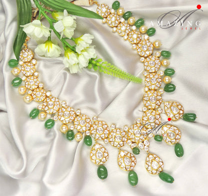 Silver Moissanite Polki Necklace, Moissanite Polki Necklace set , Wedding Jewelry , Indian Jewelry set ,Kundan Necklace , Fashion Jewelery