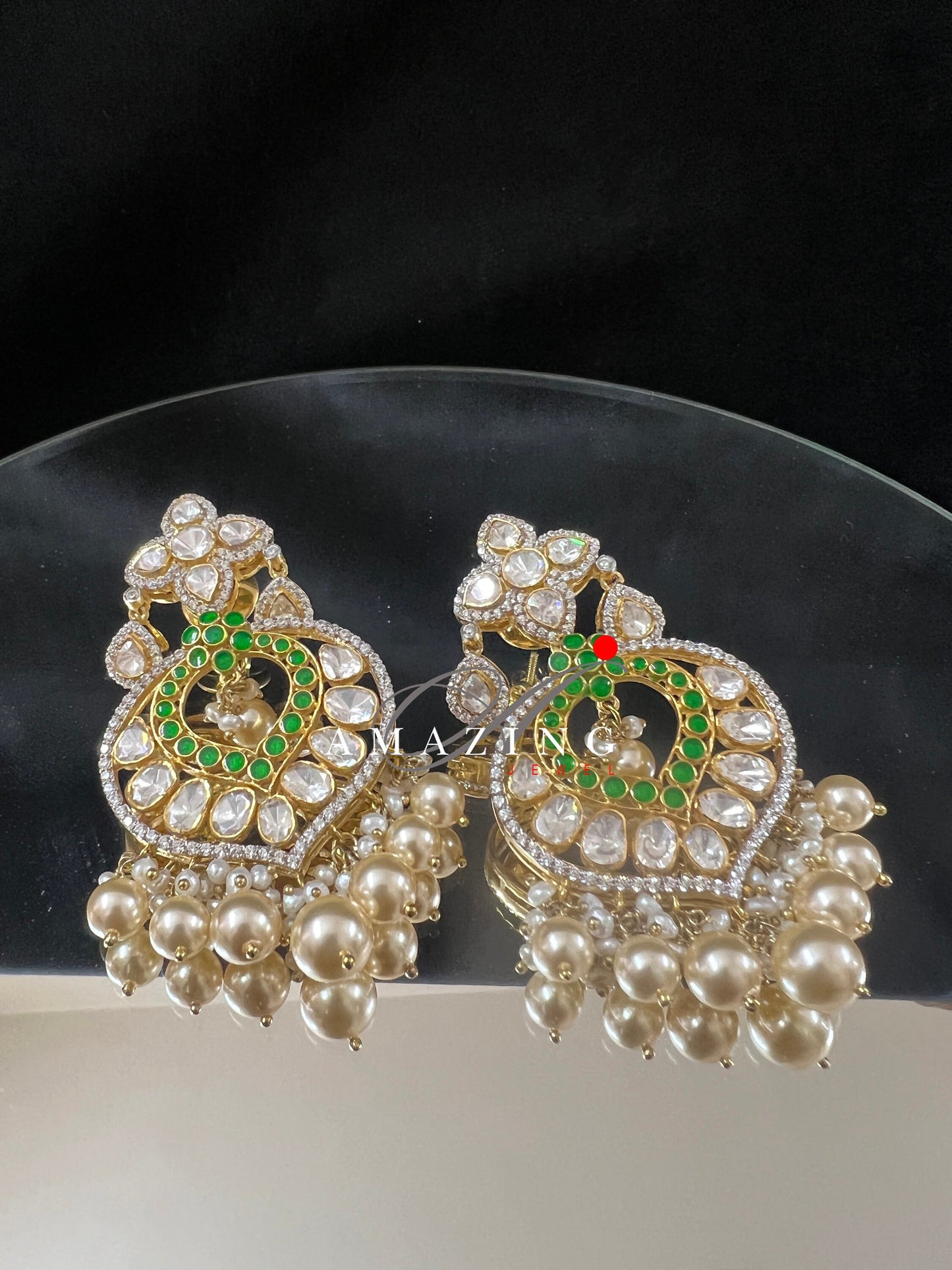 Silver Polki Chandbali, Emerald Earring, Kundan Chandbali, Bridal Jewelery, Traditional Jewelery, 925 Silver Earring, Chandbali, Mossianite