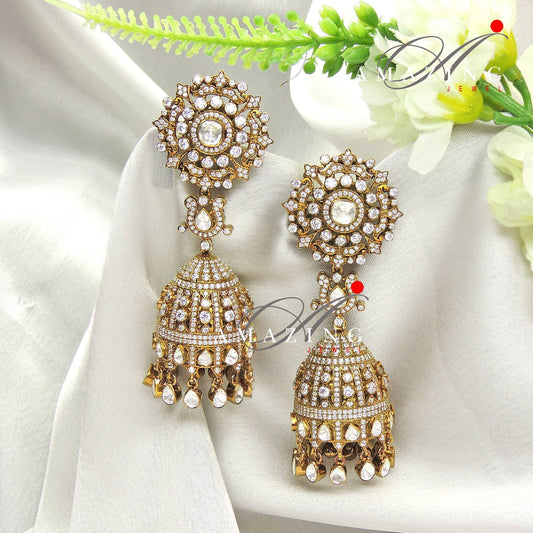 Silver Moissanite Polki Antique polish Jhumka, Polki Earring, Wedding Jewelery, Silver Moissanite Polki , Big Jhumka, Statement Earring