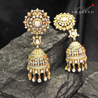 Silver Moissanite Polki Antique polish Jhumka, Polki Earring, Wedding Jewelery, Silver Moissanite Polki , Big Jhumka, Statement Earring