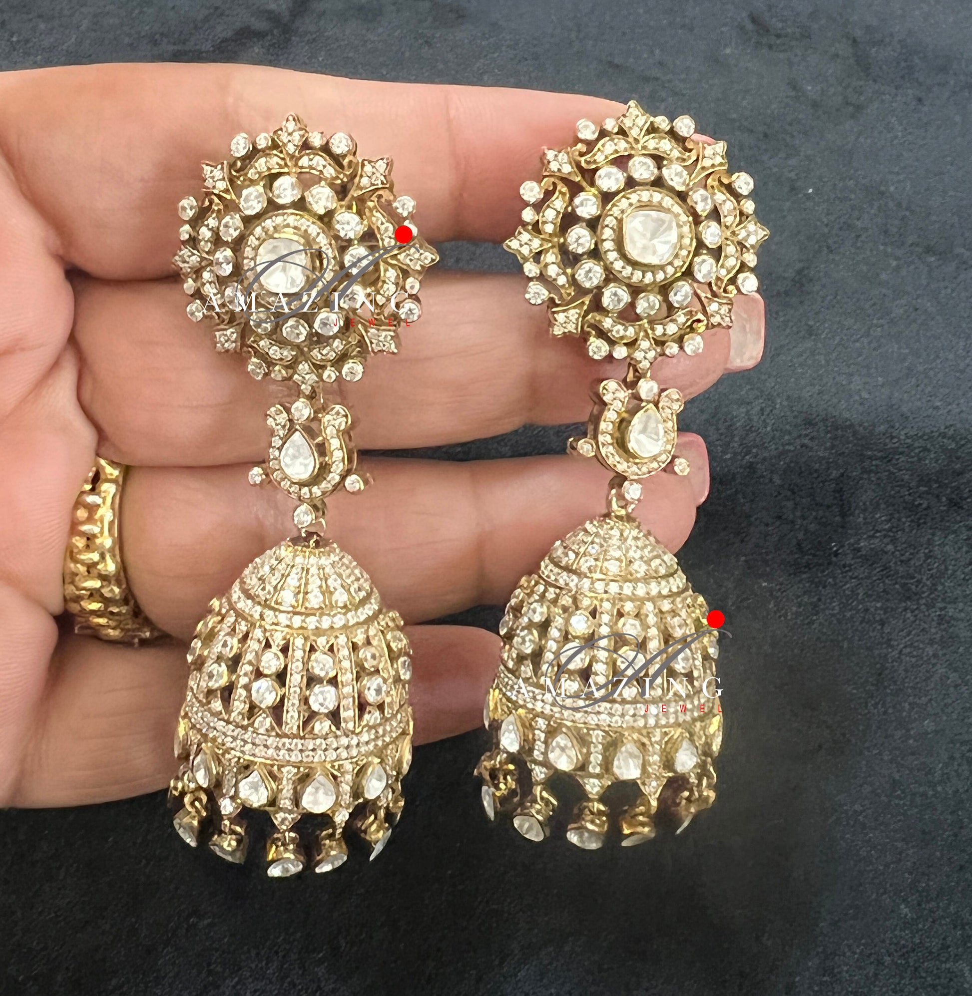 Silver Moissanite Polki Antique polish Jhumka, Polki Earring, Wedding Jewelery, Silver Moissanite Polki , Big Jhumka, Statement Earring