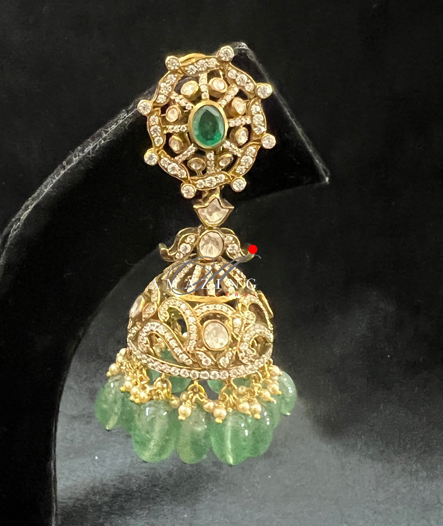 Silver Moissanite Polki Hydro Emerald Tumble Jhumka, Polki Kundan Earring, Indian Wedding Jewelery, Silver Polki Jhumki, Big Jhumka, Earring