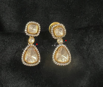 Silver Moissanite Polki Earring Moissanite Kundan Earring 925 Sterling Silver Stud Earring Bridal Jewelry Traditional Jewelry  Women Jewelry