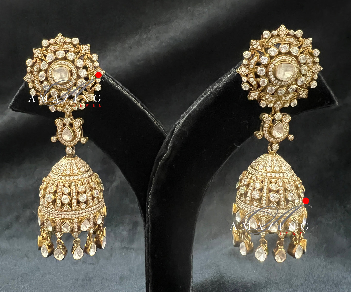 Silver Moissanite Polki Antique polish Jhumka, Polki Earring, Wedding Jewelery, Silver Moissanite Polki , Big Jhumka, Statement Earring