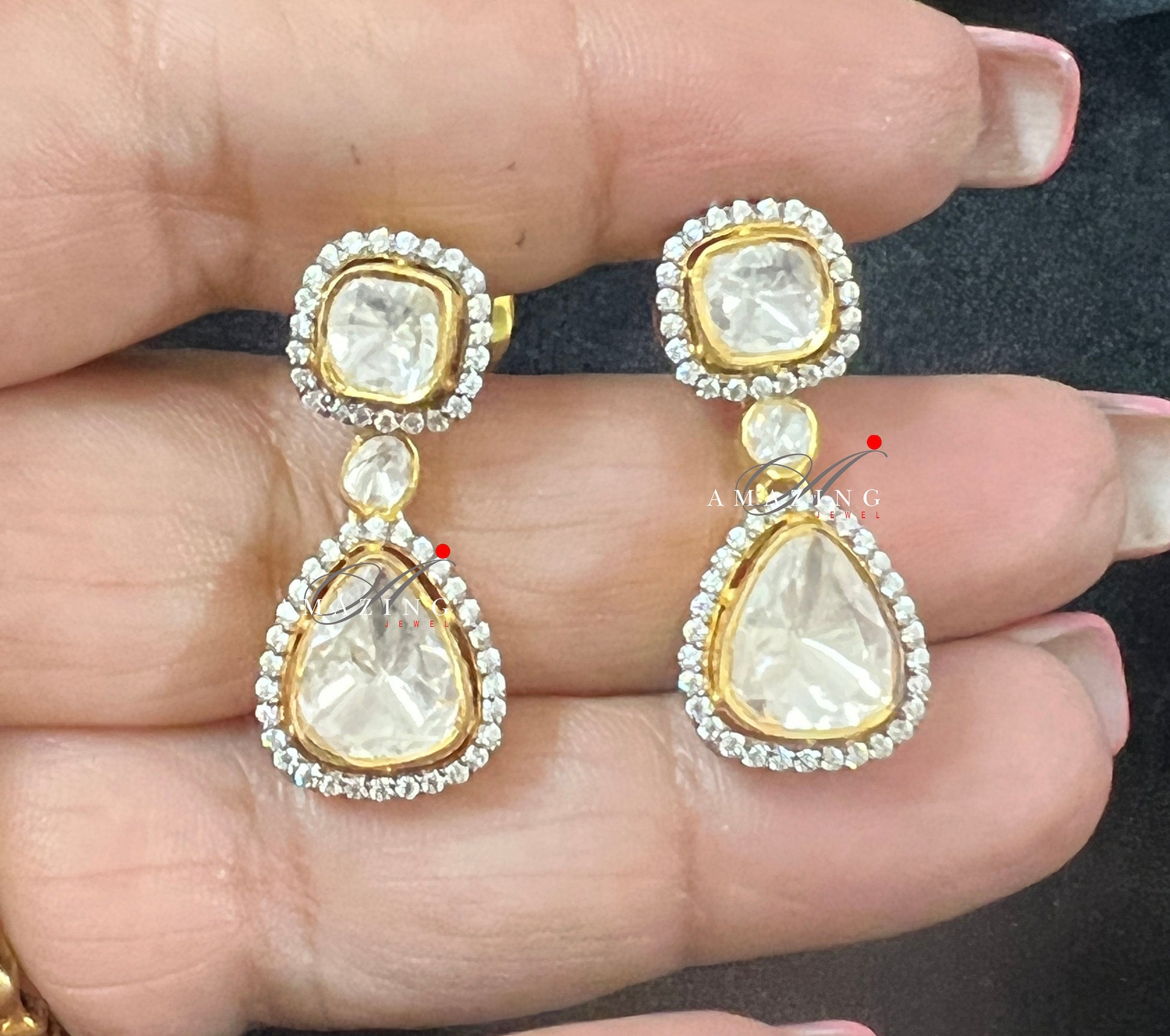 Silver Moissanite Polki Earring Moissanite Kundan Earring 925 Sterling Silver Stud Earring Bridal Jewelry Traditional Jewelry  Women Jewelry