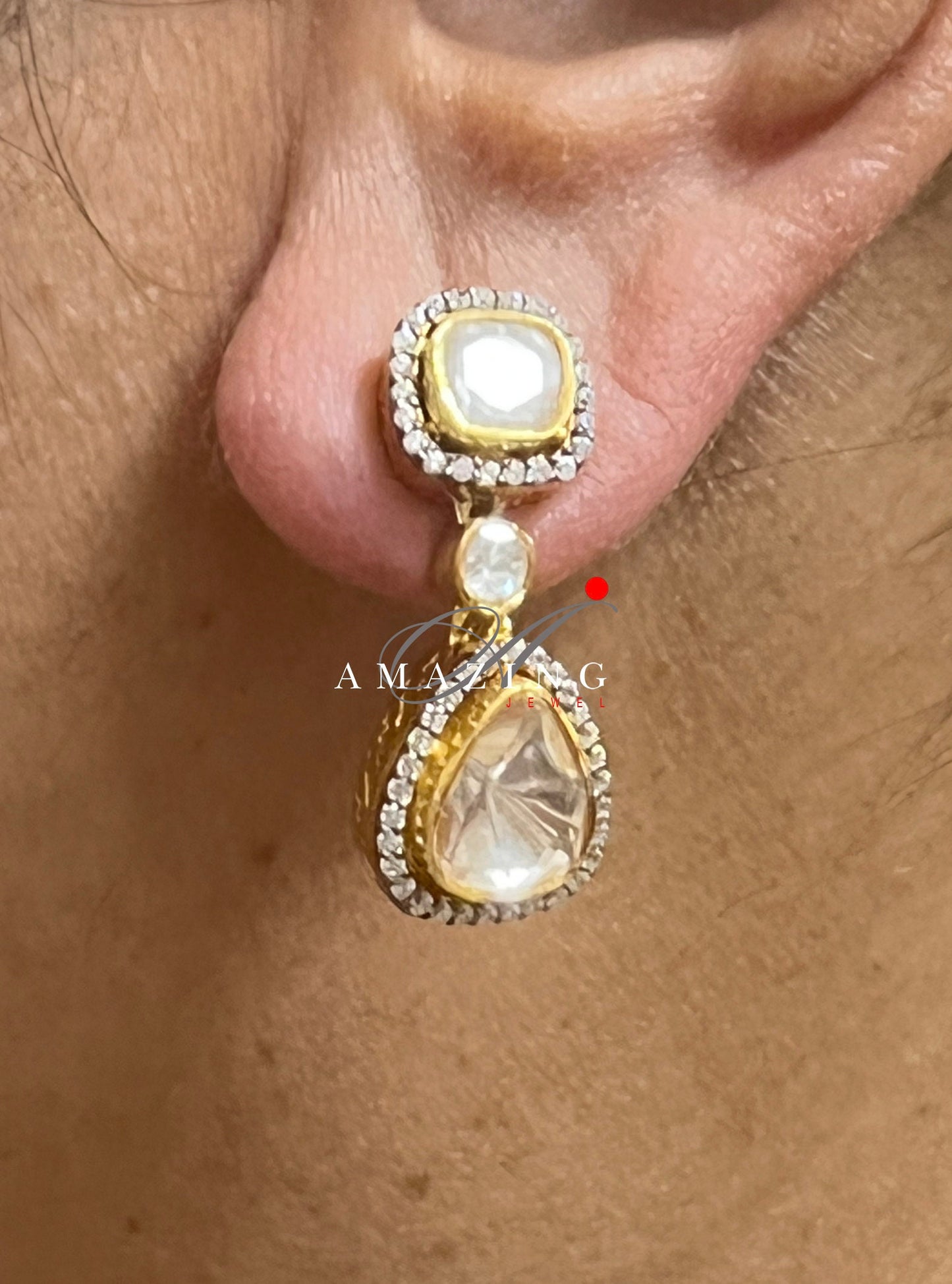 Silver Moissanite Polki Earring Moissanite Kundan Earring 925 Sterling Silver Stud Earring Bridal Jewelry Traditional Jewelry  Women Jewelry