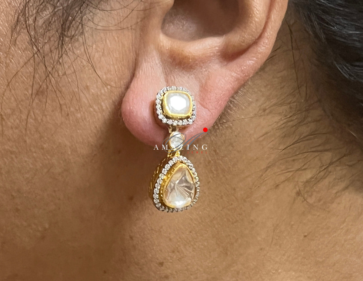 Silver Moissanite Polki Earring Moissanite Kundan Earring 925 Sterling Silver Stud Earring Bridal Jewelry Traditional Jewelry  Women Jewelry