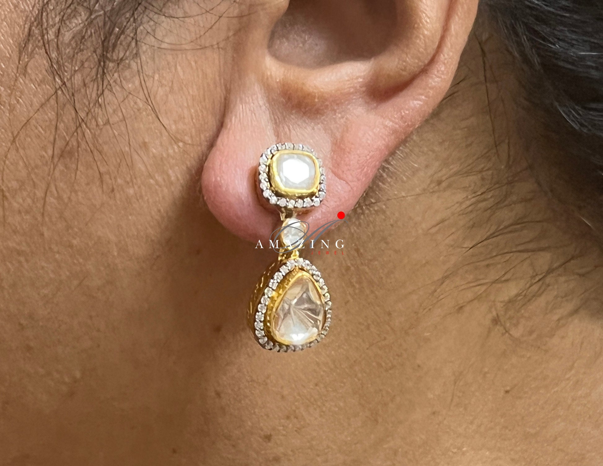 Silver Moissanite Polki Earring Moissanite Kundan Earring 925 Sterling Silver Stud Earring Bridal Jewelry Traditional Jewelry  Women Jewelry