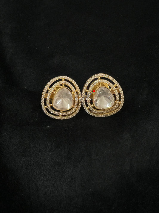 Silver Moissanite Polki Earring, Moissanite Kundan Stud, 925 Silver Stud, Earring, Bridal Jewelery, Traditional Jewelery, Women Jewelery