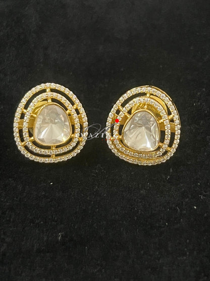 Silver Moissanite Polki Earring, Moissanite Kundan Stud, 925 Silver Stud, Earring, Bridal Jewelery, Traditional Jewelery, Women Jewelery