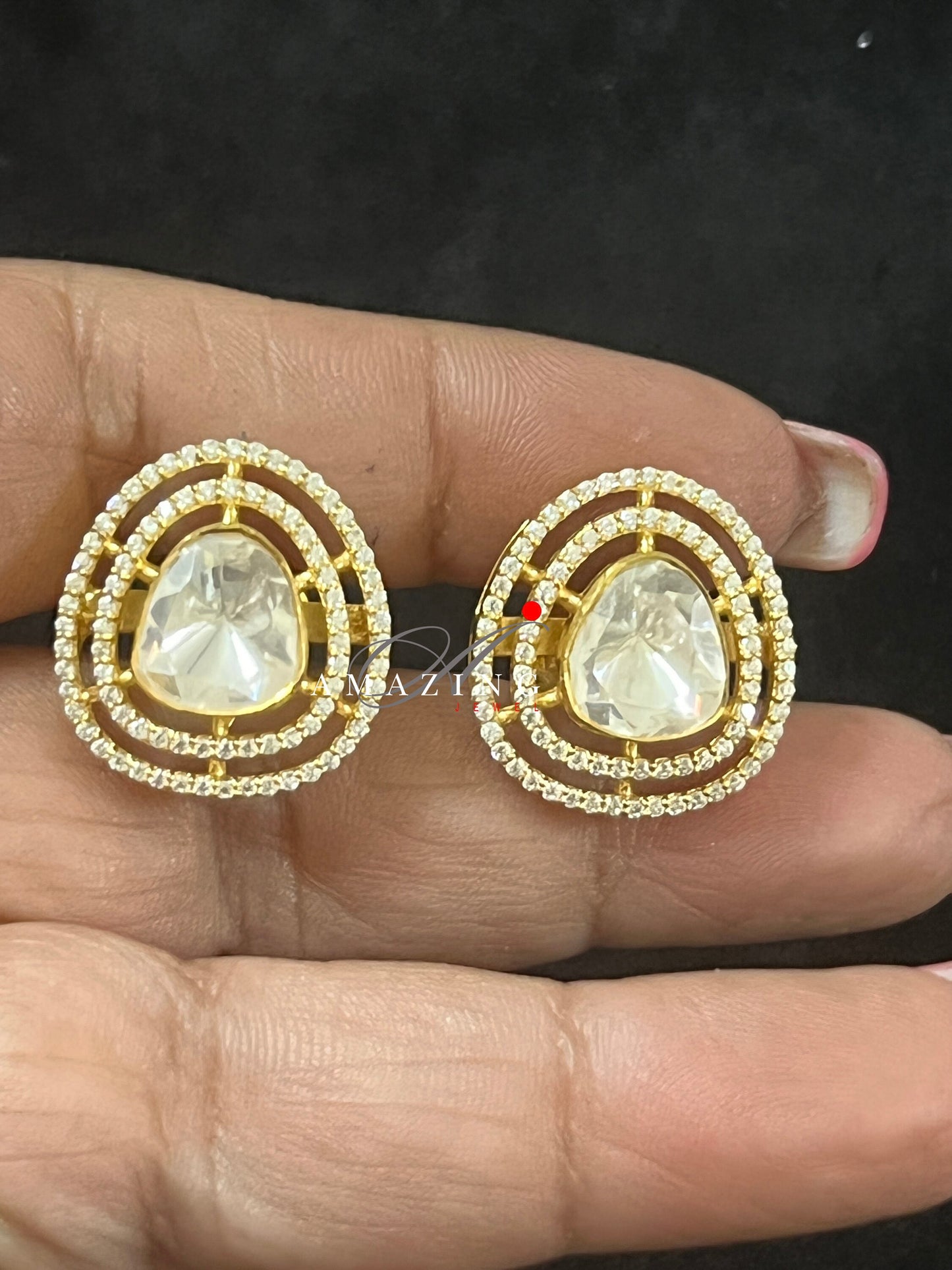 Silver Moissanite Polki Earring, Moissanite Kundan Stud, 925 Silver Stud, Earring, Bridal Jewelery, Traditional Jewelery, Women Jewelery