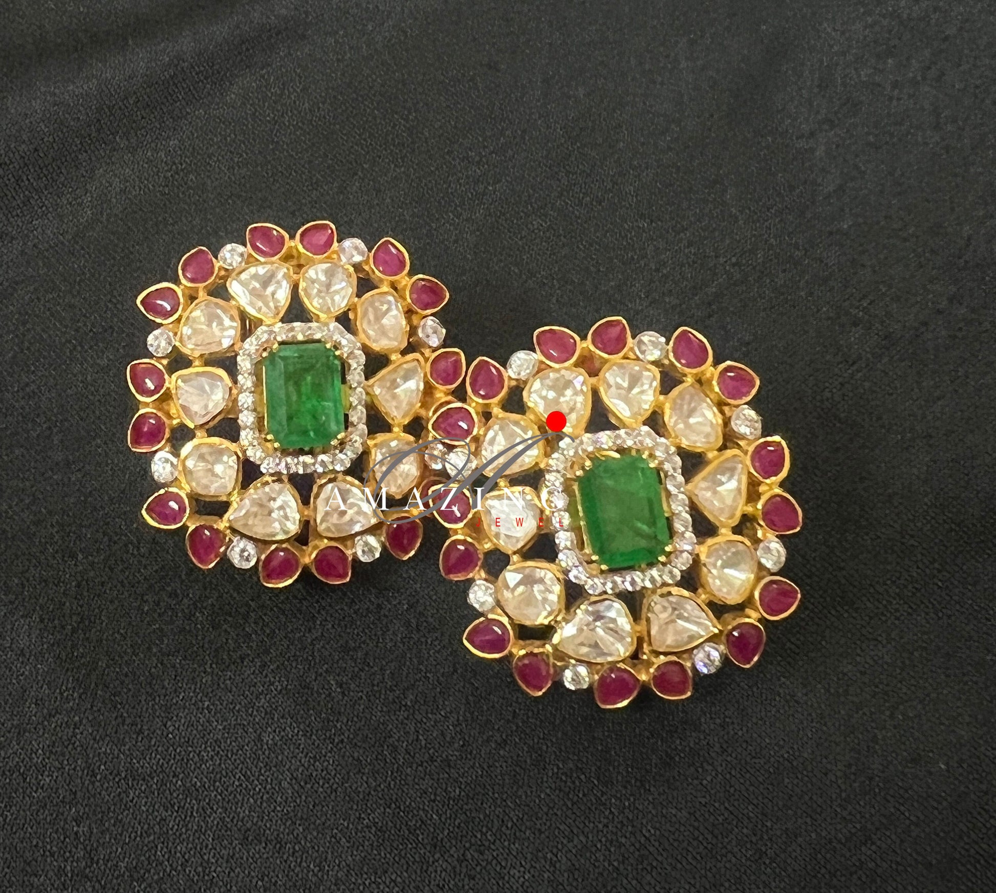 Silver Moissanite Green& Red Hydro Polki Earring, Moissanite Polki Earring, Wedding Jewelery, Indian Jewelery, Traditional Earring, Studs