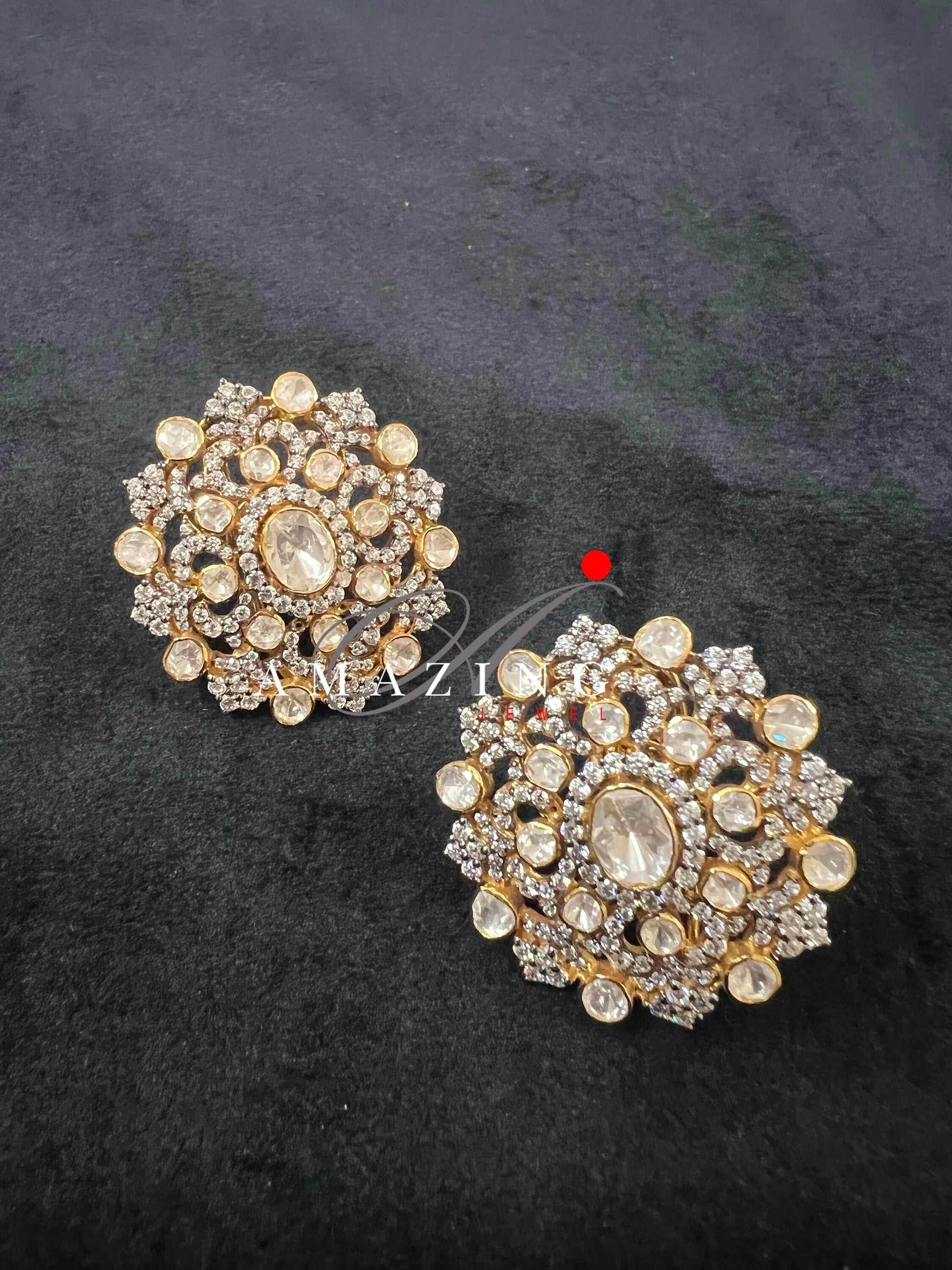 Silver Moissanite Polki Earring, Moissanite Polki Studs, Silver Stud, Earring, Bridal Jewelery, Oxidised Earring, Women Jewelery, Handmade