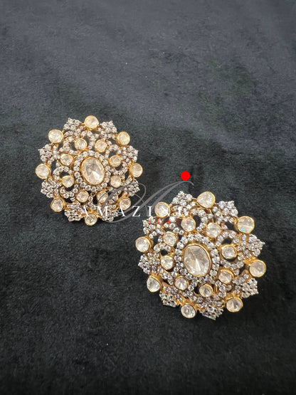 Silver Moissanite Polki Earring, Moissanite Polki Studs, Silver Stud, Earring, Bridal Jewelery, Oxidised Earring, Women Jewelery, Handmade