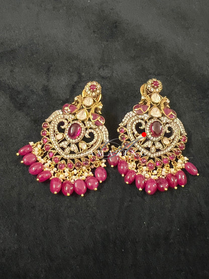 Silver Moissanite Polki & Swarovski Oxidised Earring, Wedding Jewelery, Moissanite Polki Earring, Ruby Polki Earring, Ruby Earring