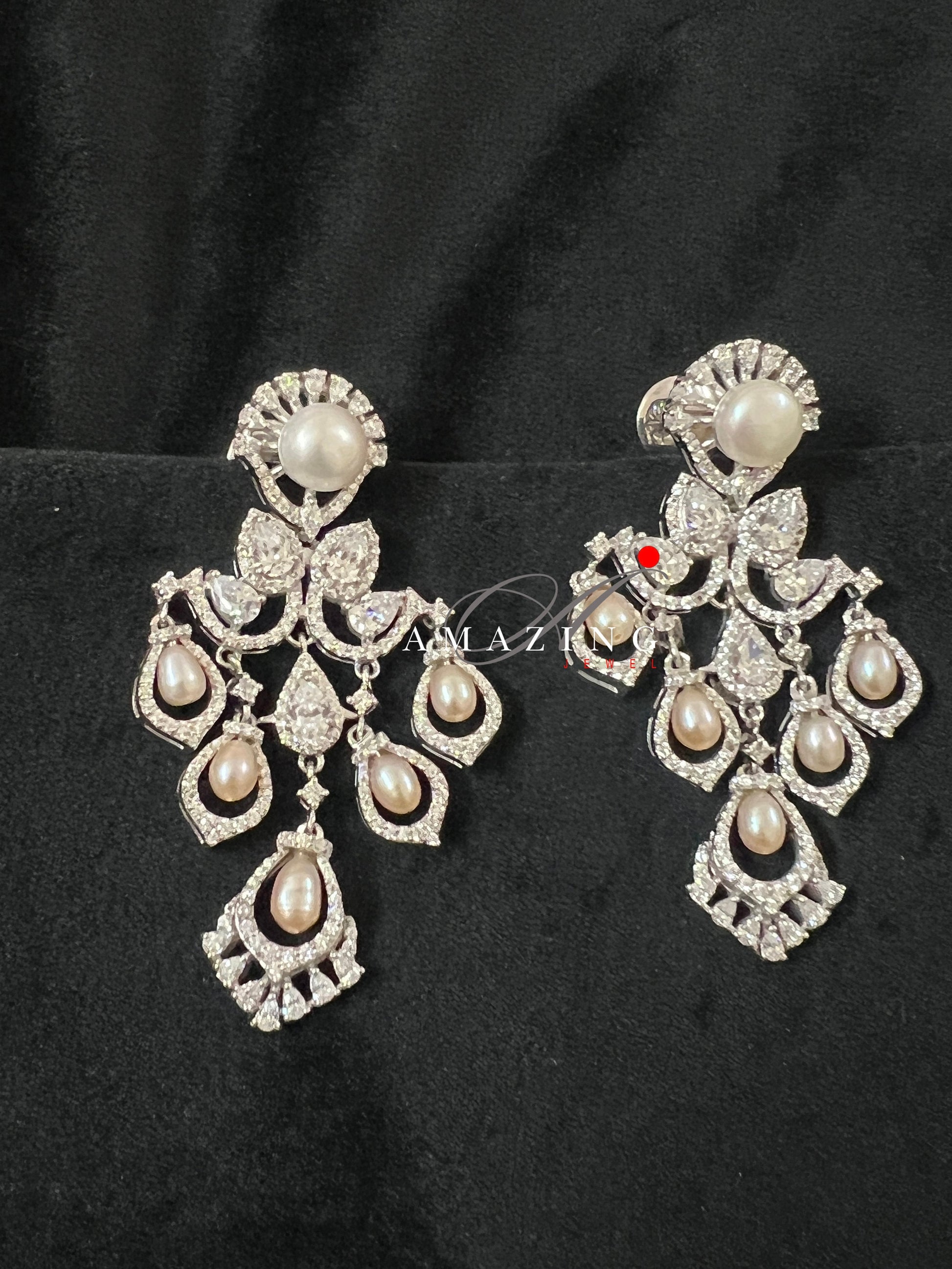 Silver Studded Cubic Zirconia Earring , Swarovski Chandeliers ,Bridal Jewelery ,Contemporary Jewelery, 925 Silver Earring, Fine Jewelery