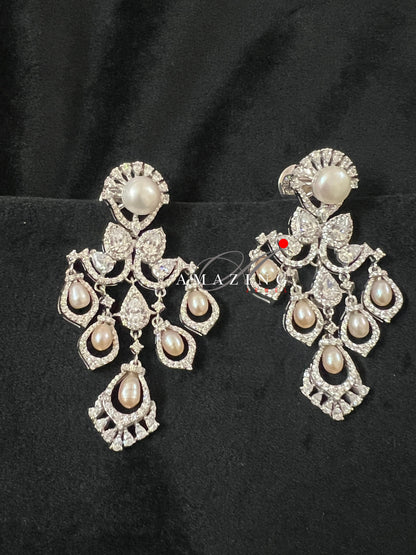 Silver Studded Cubic Zirconia Earring , Swarovski Chandeliers ,Bridal Jewelery ,Contemporary Jewelery, 925 Silver Earring, Fine Jewelery