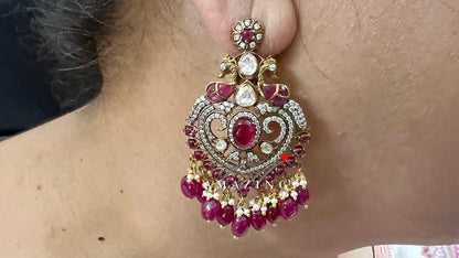 Silver Moissanite Polki & Swarovski Oxidised Earring, Wedding Jewelery, Moissanite Polki Earring, Ruby Polki Earring, Ruby Earring