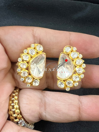 Silver Moissanite Polki Earring, Kundan Earring, Silver Stud, Earring, Bridal Jewelery, Traditional Jewelery, Women Jewelery, Studs