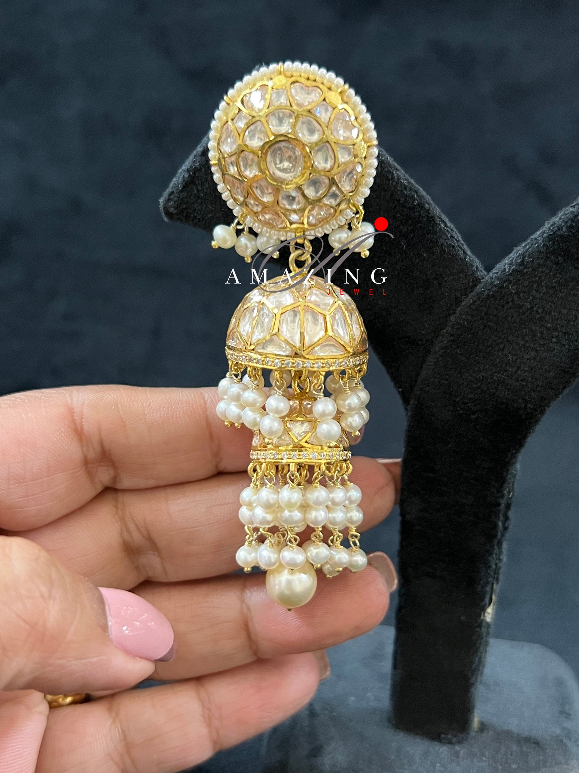 Silver Moissanite Polki Jhumka, Moissanite Polki Earring, Wedding Jewelery, Indian Jewelery, Traditional Jhumka, Bridal Earring, Jhumka