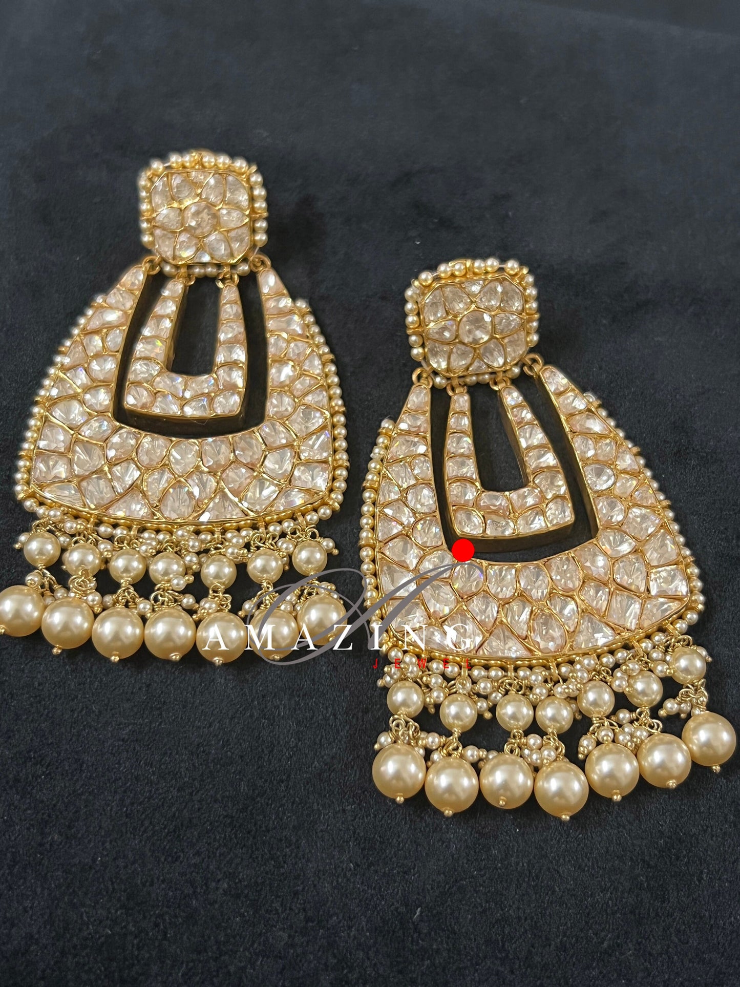 Silver Moissanite Polki with Pearls Earring  Moissanite Kundan Chandelier  Bridal Jewelry  Traditional Jewelry   925 Sterling Silver Earring