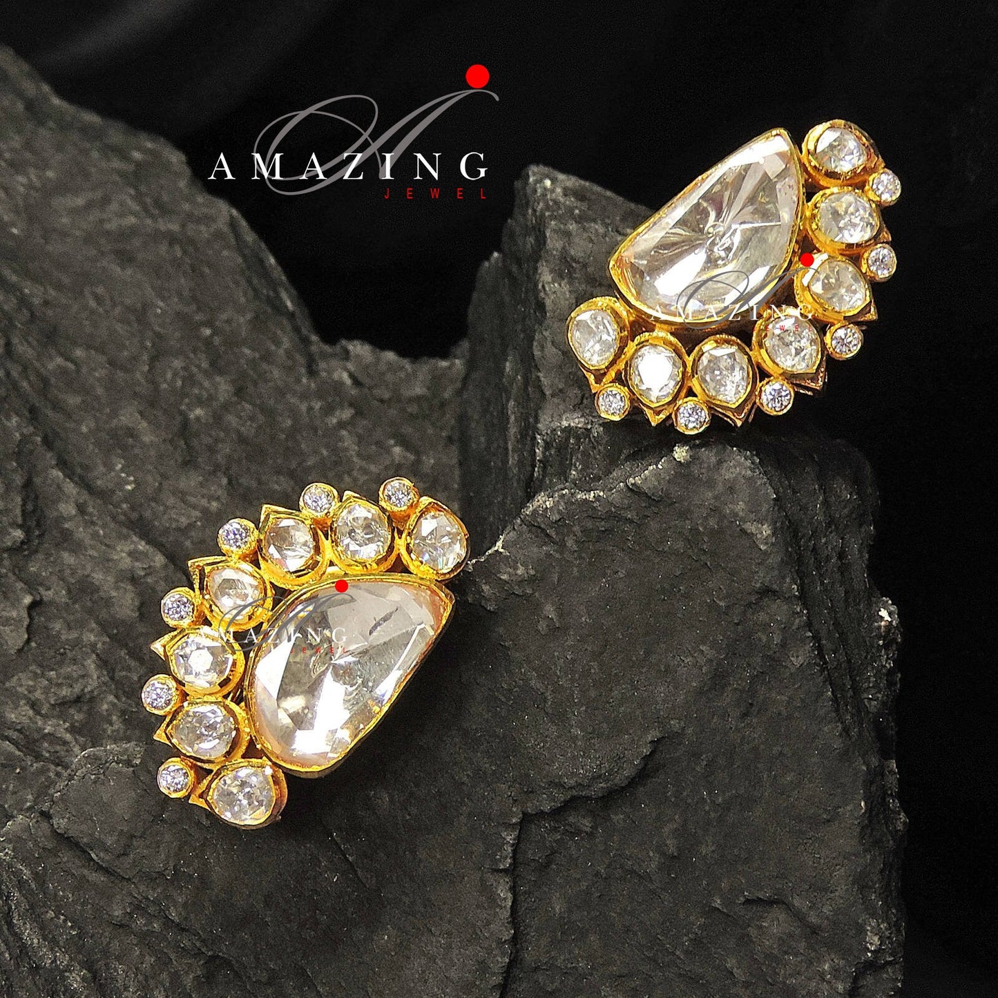 Silver Moissanite Polki Earring, Kundan Earring, Silver Stud, Earring, Bridal Jewelery, Traditional Jewelery, Women Jewelery, Studs